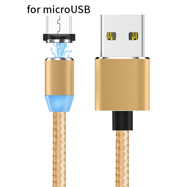 Sovawin 1 м Магнитный Micro USB кабель зарядное устройство для мобильного телефона 2A type c Android Быстрая зарядка для Iphone 7 6s для samsung для Xiaomi - Цвет: Gold for Android