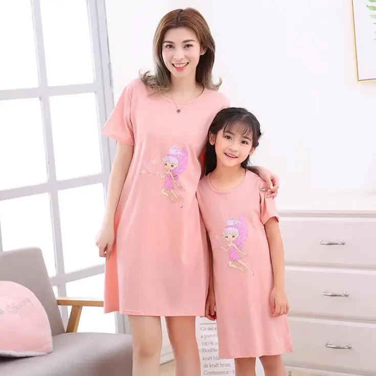 

casual nightgown mother and daughter dresses family matching outfits look mommy and me clothes summer pajamas for women & girls