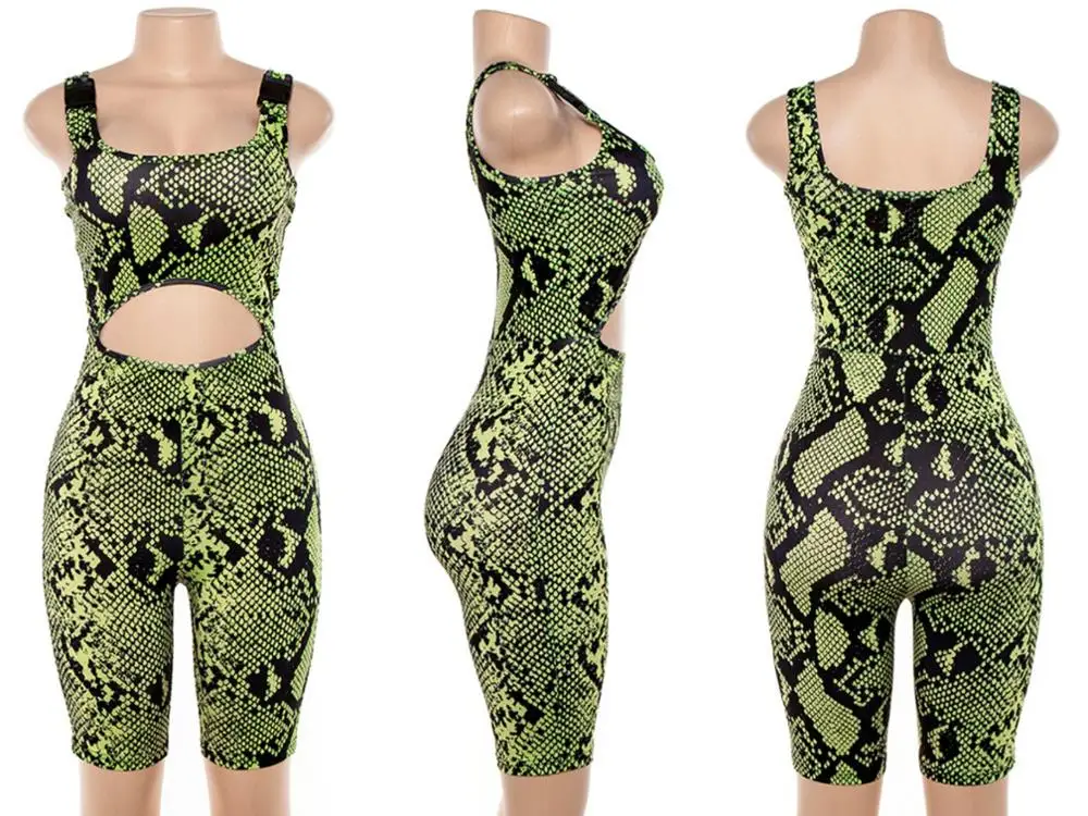 Auyiufar Snake Jumpsuit Cut Out Green Overalls Body for Women Elastic Buckle Bodysuit Sleeveless Short Bodys Streetwear Playsuit Auyiufar Snake Jumpsuit Cut Out Green Overalls Body for Women Elastic Buckle Bodysuit Sleeveless Short Bodys Streetwear Playsuit