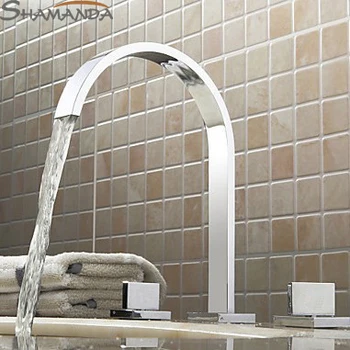 

Free Shipping-Bathroom Products Solid Brass Chrome Finished 3 Pcs Faucet Set 2 Handles Sink Basin Faucet, Basin Mixer Tap-2406