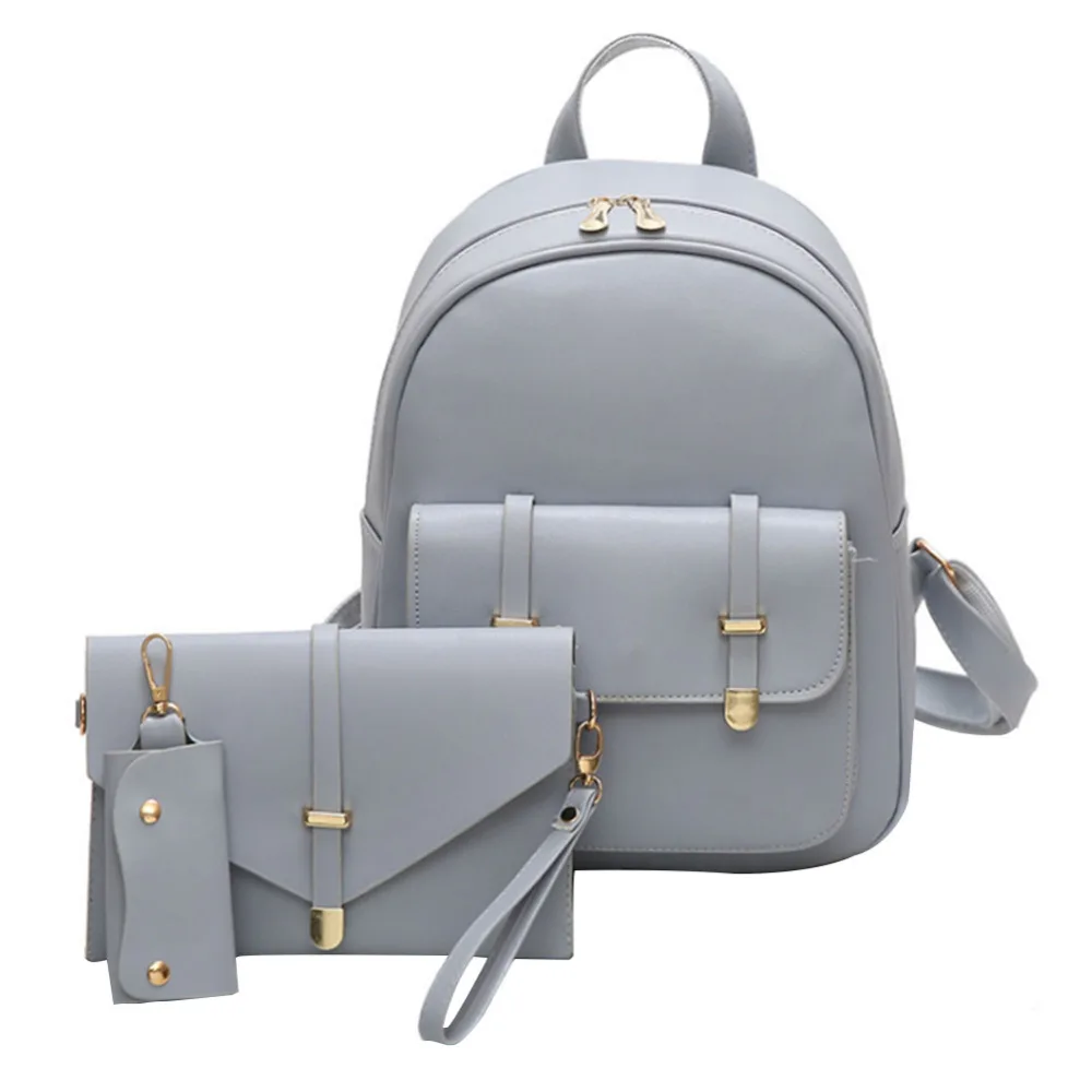 3pcs/Set PU Leather Women Backpack Girls Solid Shoulder School Backpack Lady Composite Bag Mochila Feminina