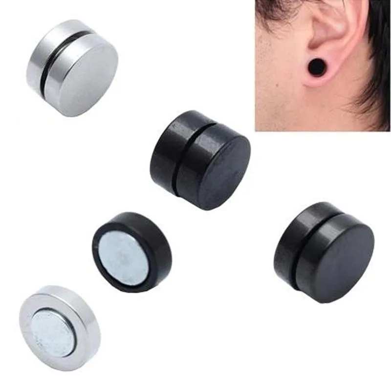 Sayao 2sets Stainless Steel Mens Women Trendy Round Magnetic Clip 1 Pair 6 8 10 12mm Magnet Circle Round Stud Earring Stainless Steel