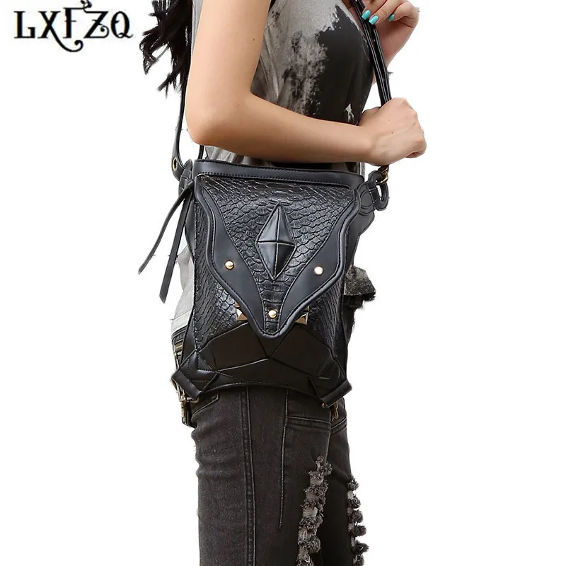 

Steampunk PU sac banane Steam punk bag motorcycle leg bag Banankat bag for women's belt Rivets Belly band Waist Bags