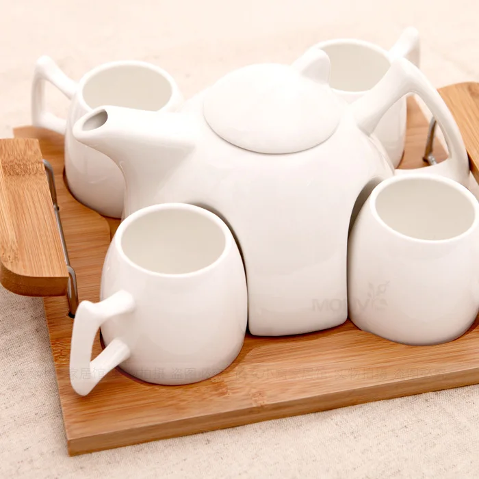 High grade white porcelain tea set include 1 pot & 4 cups & 1 trayin