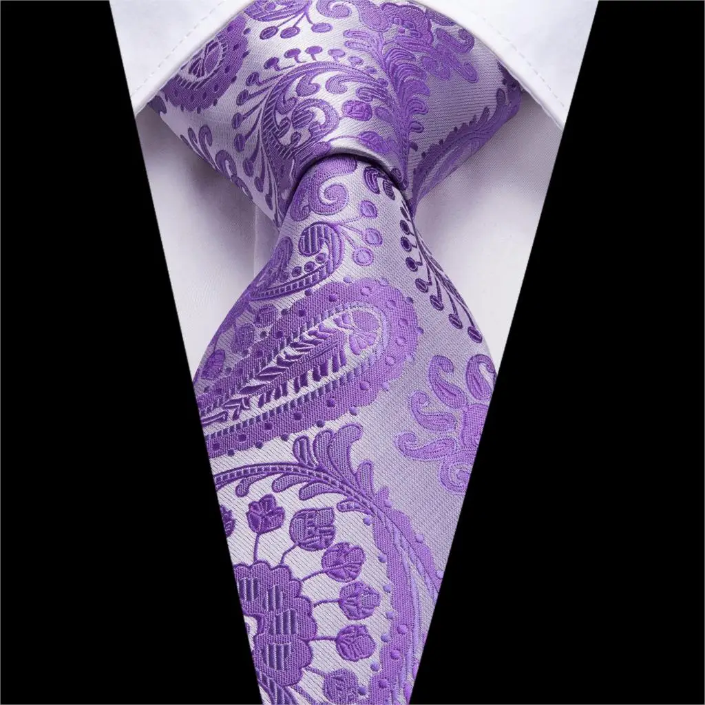 Мужской галстук набор галстук для мужчин носовой платок Набор снов фиолетовый Повседневный Пейсли цветочные шелковые галстуки Карманный