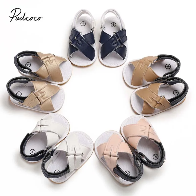 

2019 Brand Newborn Infant Baby Girls Boys Sandals Summer PU New Solid Prewalker Non-slip PU Leather Baby Shoes 0-18M