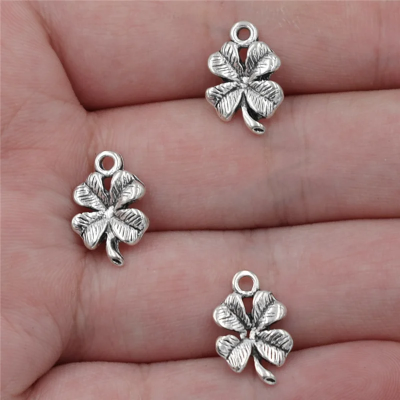 10pcs 19*10mm Antique Silver Lucky Plant Four Leaf Clover Charms