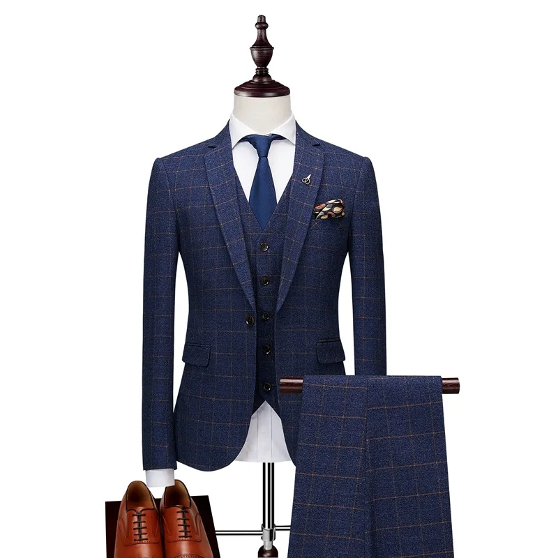 Мужская мода 2019 новый бутик Классический Клетчатый костюм из двух частей мужские деловые повседневные Костюмы (куртка + брюки)