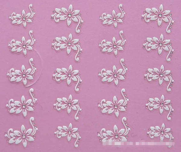 

Min.order is $5 Nail Art Stickers Decal 3D Beauty White Flower Bling Clear Crystal Decoration Design French Manicure Foils Tools