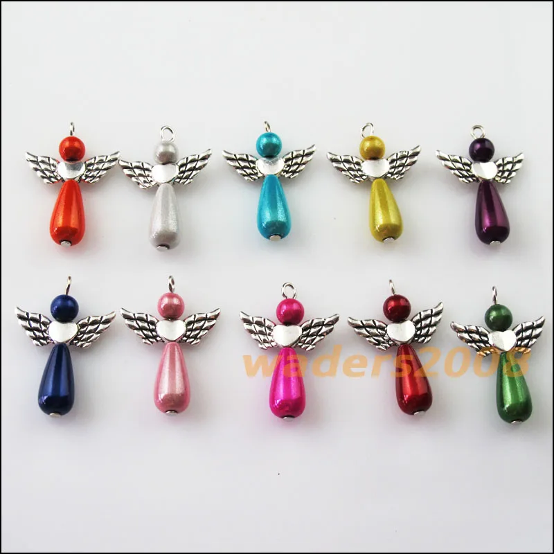 

10Pcs Mixed Dancing Angel Wings Teardrop Charms Pendants 22x31mm