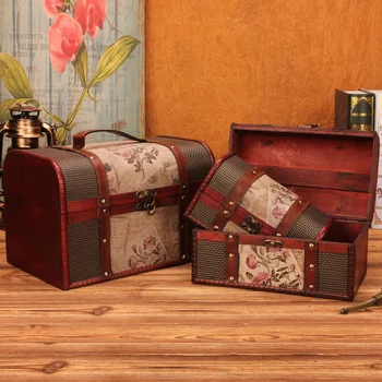 

Retro Wooden Treasure Box Makeup Organizer Jewelry Box Storage Boxes Bins Creative Multifunction Decor Home Storage Organization
