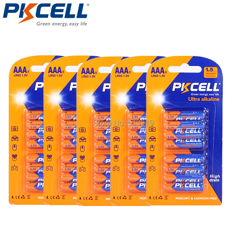 

40Pcs PKCELL LR03 1.5V Battery 3A LR03 AAA E92 AM4 MN2400Alkaline Dry Battery Superior UM4 MN2400 LR03 SUM4 LR3 HP16 AM4 400