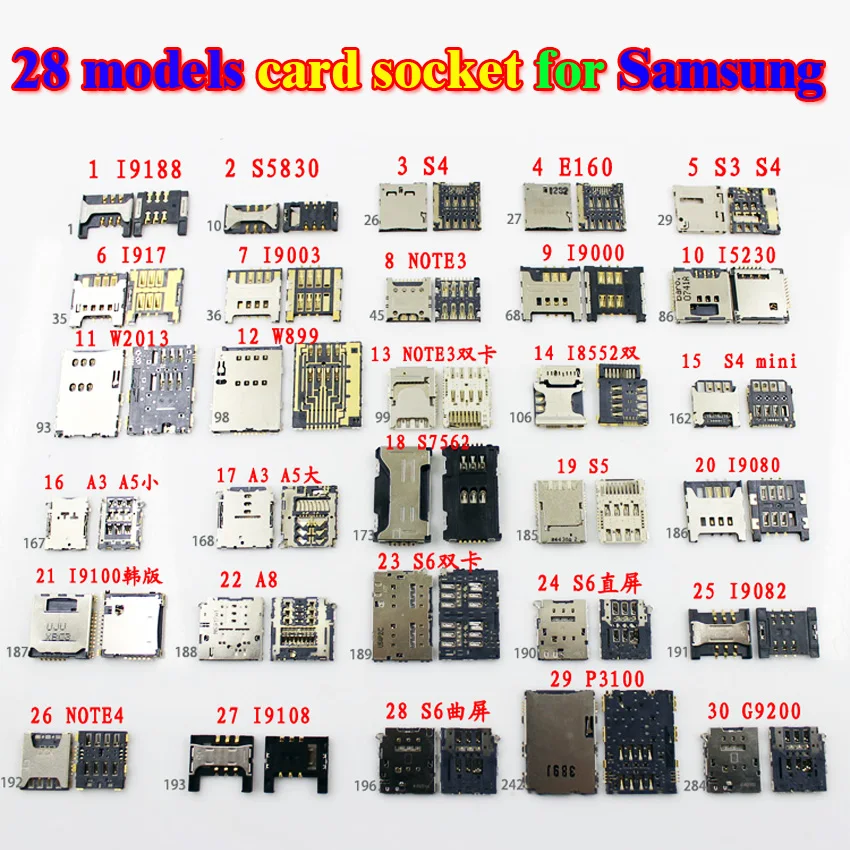 

28models TF SIM Card Socket for Samsung I9003 I9000 S5830 I9082 A3 A5 G9200 NOTE 3 4 S5 ... Card holder i9000 Card Reader ...