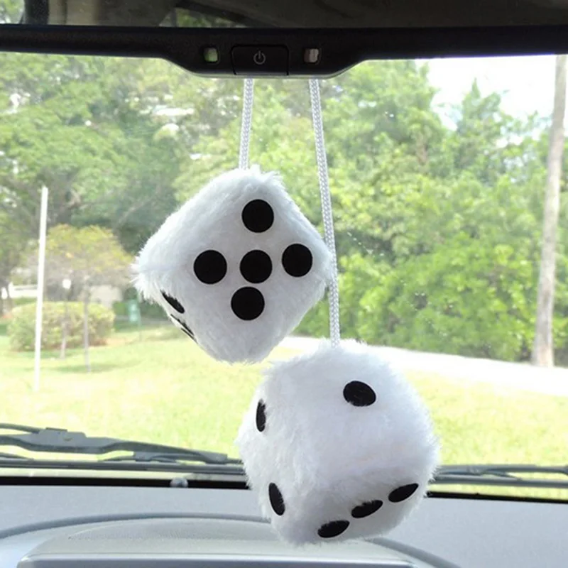 lot White Car Hanging Mirror styling Plush Fuzzy Funny Dice Interior