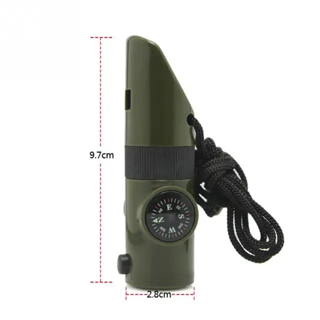 7 in 1 Mini SOS Survival Kit Camping Survival Whistle With Compass Thermometer Flashlight Magnifier Tools Outdoor Hiking