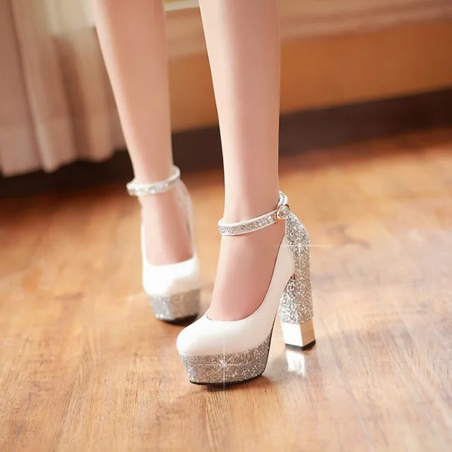 2015 mujeres suela roja zapato con cierre tacones altos lentejuelas