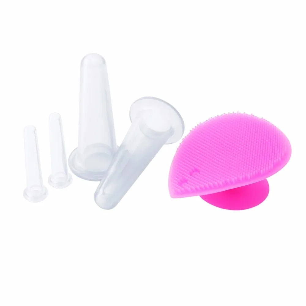 5pcs set Silicone Face Eye Cupping Jar Facial Lifting Massage Cups with Cleansing Brush Facial Cups