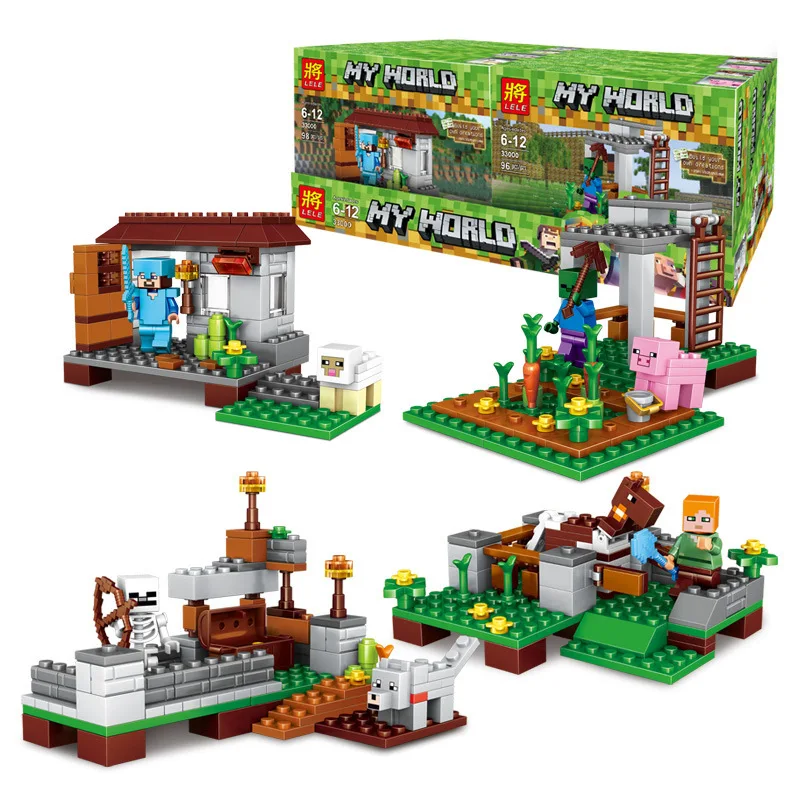 

DIY 33000A/B/C/D Minecrafted 4 in 1 Village Farm My World 98Pcs Building Blocks Toys Compatible with Legoingly For Children