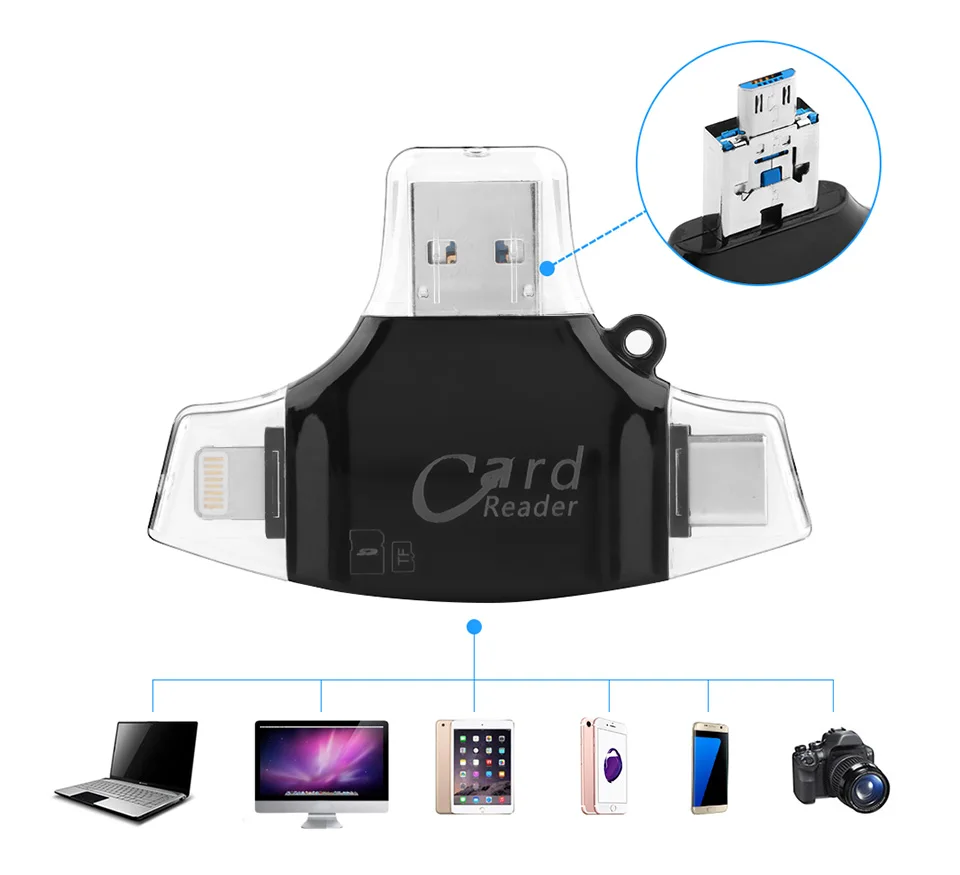 Тип C и Micro USB и USB OTG кардридер Универсальный OTG TF/SD для iPhone iPad MacBook Android компьютер расширители