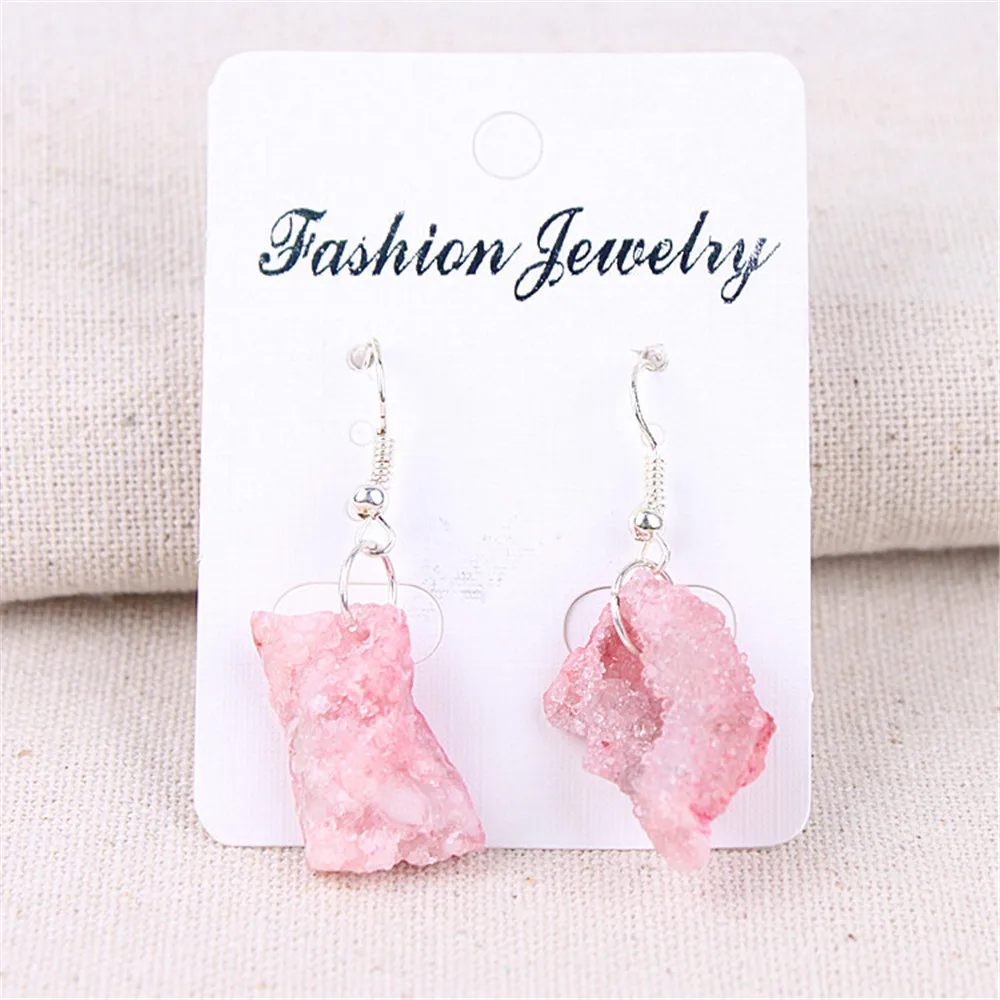 

Handmade Irregular Natural Stone Fragments Earrings Earrings Pink Crystal Agates Earrings Ethnic Style Jewelry Earring