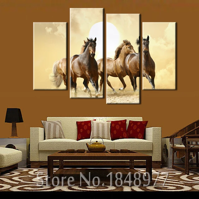 Us 31 54 4 Panel Cuadros Decoracion Running Horse Modern Home Wall Decor Painting Canvas Art Hd Print Painting For Living Room In Painting