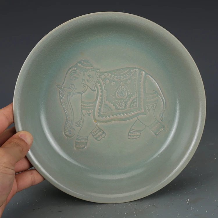 

Rare Song Dynasty (961--1275) porcelain plate,Ru kiln Green glazed elephant dish,best collection & adornment, Free shipping