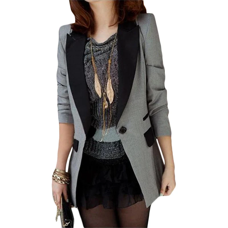 

2019 Summer New Long Women Korean Shrug shoulder pad small Blazer Gray Women's Fashion Splice A buckle Casual Blazer Suits F441