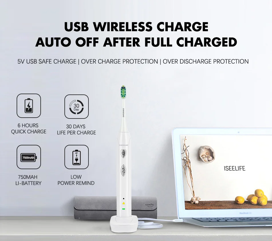 SOGUE Sonic электрическая зубная щетка, электронный двигатель, зарядка от USB, 1 держатель, 2 щетки FDA S51 Escova de Dente Eletrica Sonico