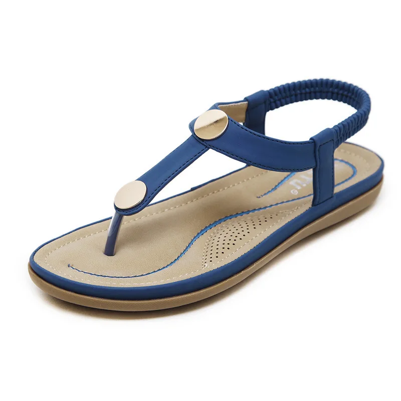 

New Sandals 2019 Fashion Leather Sandals Women Summer Ladies Dress Shoes Woman with Metal Beach Shoes Flat Women Sandals