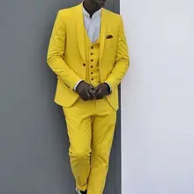 Высокое качество привлекательные желтые облегающие смокинги для мужчин 3 шт. мужские свадебные костюмы для выпускного вечера шафер Жених костюм вечернее платье