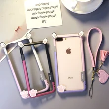 

Cartoon Silicon Rabbit Ears Phone Bumper +sling For IPhone 6 7 8plus 360 Full Cover Case For Iphone X XS MAX Protection Case