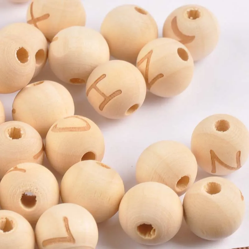 

14mm 100PCs mixed Wooden sculpture Alphabet/Letter square Beads Round Beads For Jewelry Making MT2083X