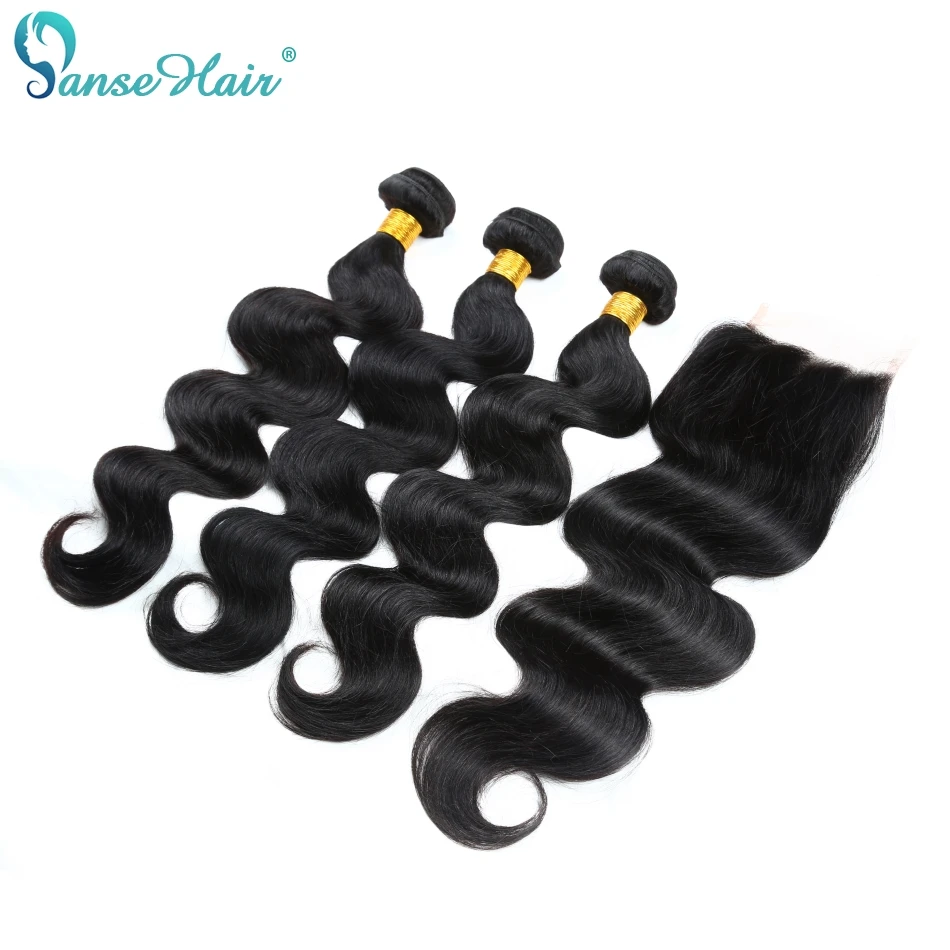 

Panse Hair Peruvian Body Wave Human Hair Bundles With One Lace Closure 4X4 Non Remy Hair Extension 8 To 28 Inches Mixed Length