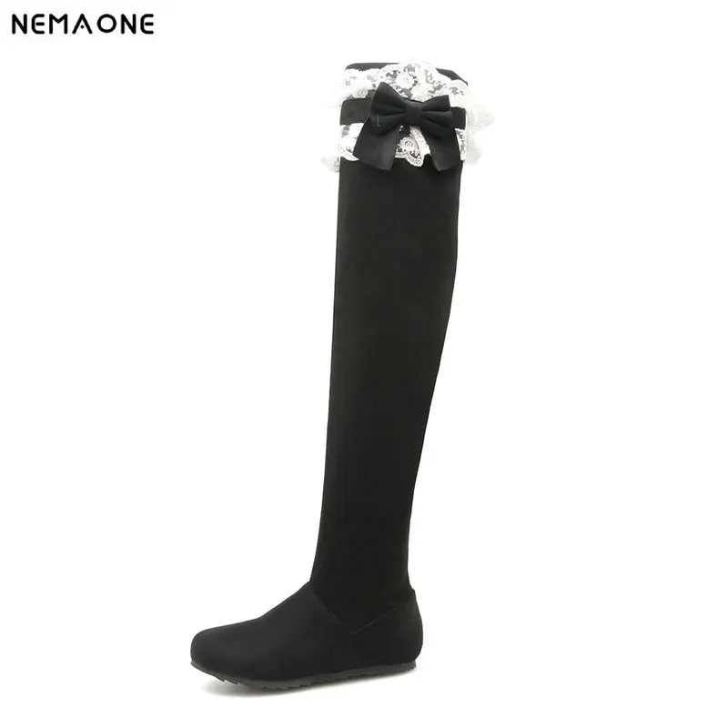 

NEMAONE sweet flat girl's knee high boots cosplay The maid shoes woman spring autumn ladies party casual boots large size 34-43
