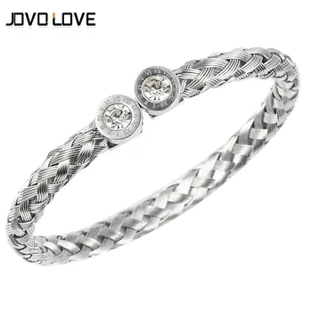 

Crystal Stianless Steel Bracelet Silver Gold Color Hemp Rope Open Cuff Bracelets Roman Number Style for Women ladies Girl Gift