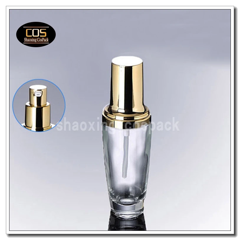 100PCS wholesale 1oz glass serum bottle packaging with dispenser, 30ml empty clear glass pump
