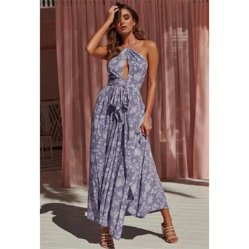 

2019 Women Summer Sexy Bohemian Print Dress Elegant Party Night Backless Bandage Maxi Dress