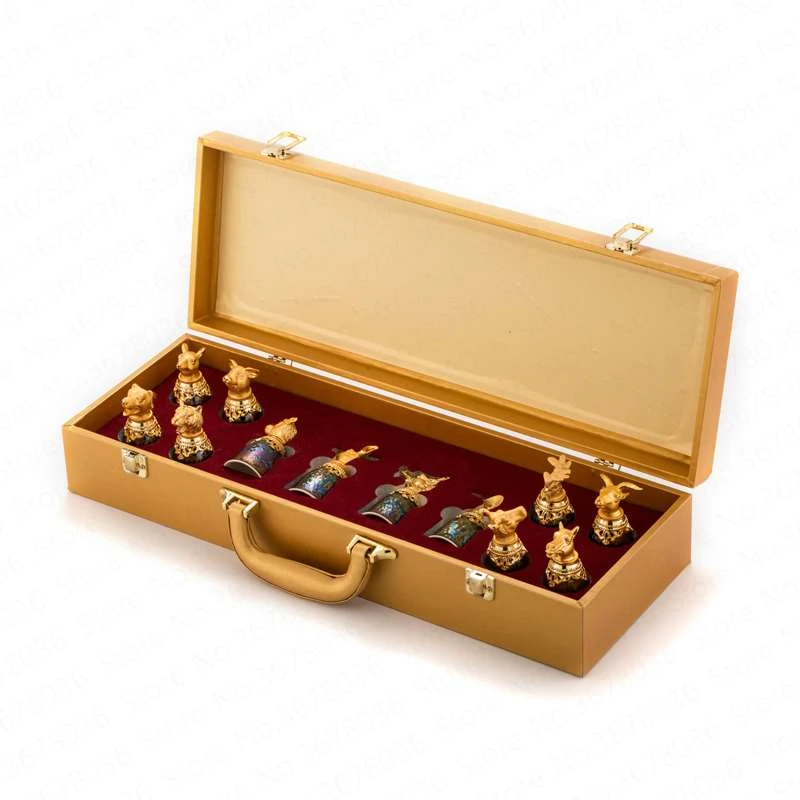 

Chinese 12 PCS gift box 12 Zodiac white wine glasses wine glass set antique ceramic creative small goblet home