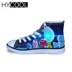 Hycool K-POP BTS BT21 милые детские кроссовки для мальчиков девочек с высоким берцем футбольные бутсы Холст Дети спортивная обувь, ботинки для бега