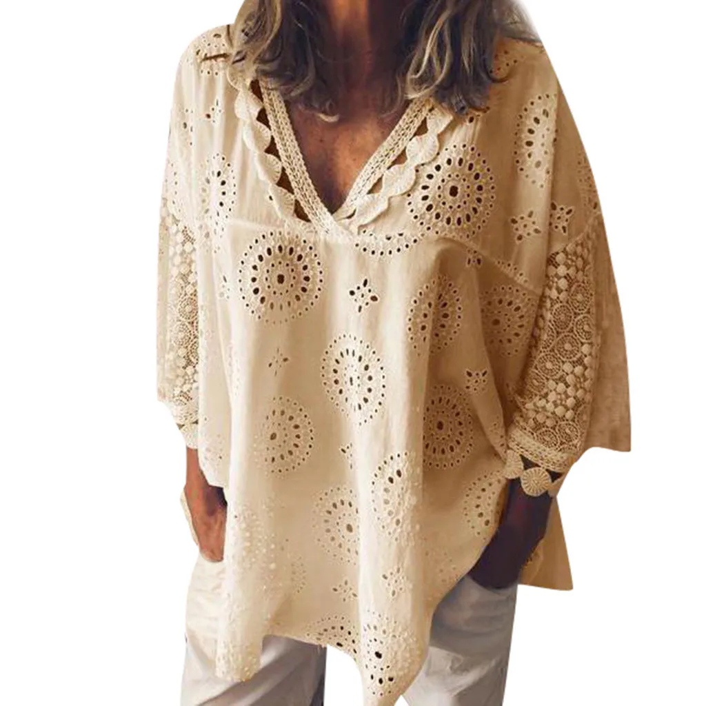 

Fashion Hollow Out Blouse Women V Neck Half Sleeve Loose Shirts Blouse Tops Women Clothes 2019 Summer Plus Size Blouses#Z30