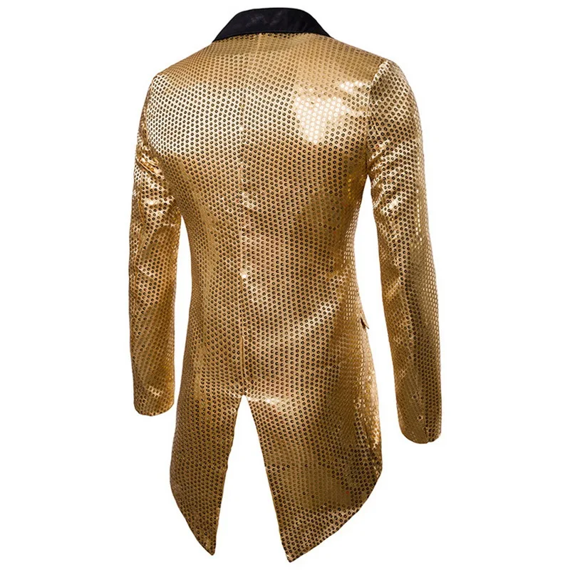 Модные Для мужчин Роскошные блестящие Смокинг, пиджаки Конструкции Золотой костюм с пайетками мужской мальчики блейзер для ночного клуба куртки блесток блеск пальто