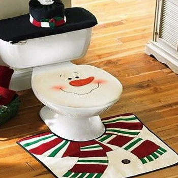 

Non-woven Lovely Snowman toilet cover Eco-Friendly Washable Bathroom Toilet Seat Cushion Rug Bathroom Decoration 2 sets