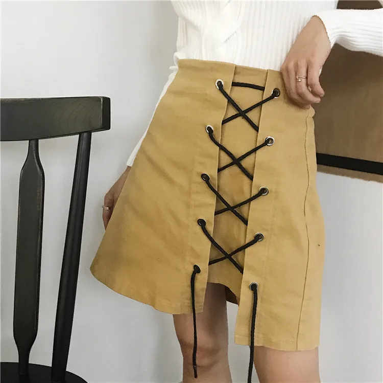 Женская юбка в стиле Харадзюку, асимметричные юбки в консервативном стиле, мини-юбка на шнуровке, тонкая Saia Faldas, Женская юбка выше колена