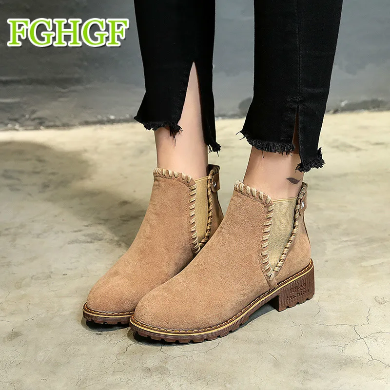 

2019 Women Martin Boots Suede Autumn Winter Warm Plush Fur Shoes Woman Feminina Female Motorcycle Ankle Boots Women