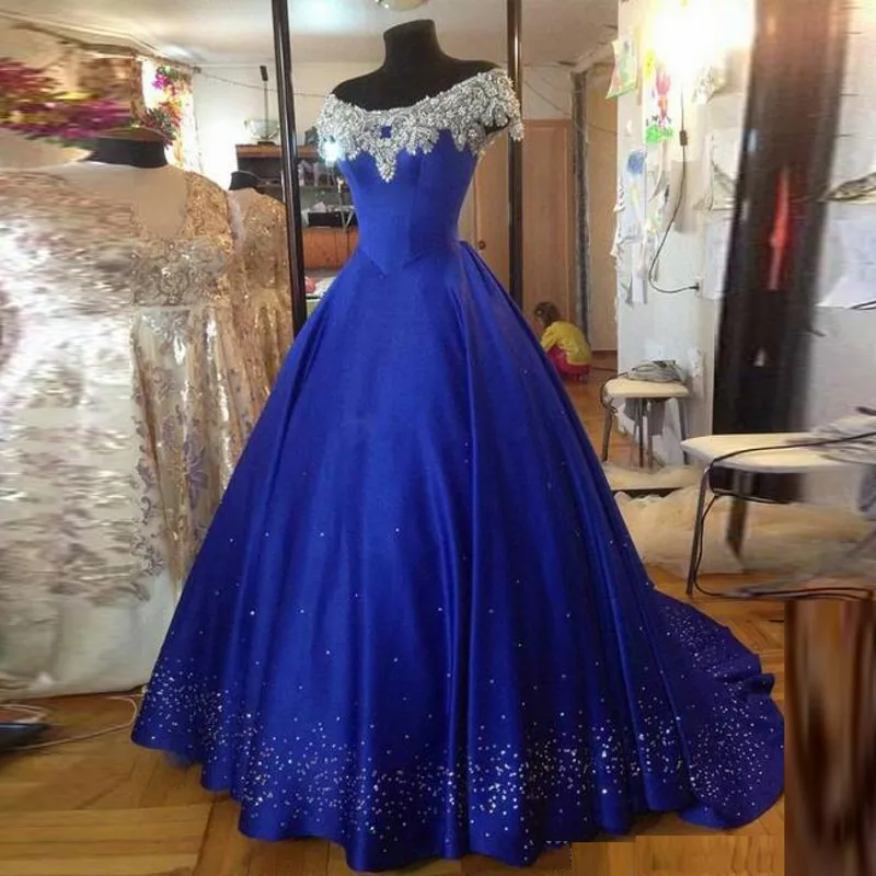 

Saudi Arabic Elegant Evening Dresses 2018 Robe De Soiree Vestido De Festa Royal Blue Beaded Evening Dress A Line Custom Made