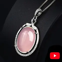 Не подделка S925 стерлингового серебра розовый кварц педанты ремесленника большой цветной камень ожерелье ретро розовый халцедон