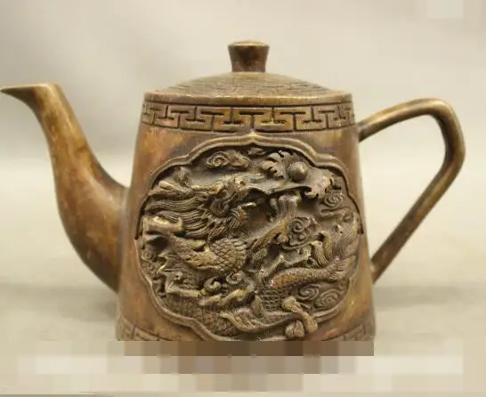 

S01735 8" Chinese Old Collect Palace Bronze Exorcise Dragon Ball Statue TeaPot Wine Pot (A0321)