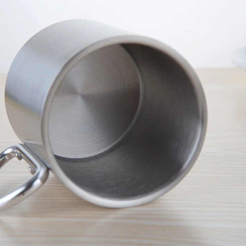 

220ml 300ml 350ml 450ml Stainless Steel Cup Portable Camping Outdoor Cup Tableware Double Wall Mug With Carabiner Hook Handle