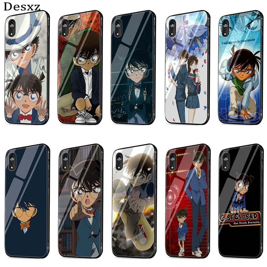 

Tempered Glass Case For iPhone 6 6s 7 8 Plus 5 5s SE X XS XR Max Cover Detective Conan Shell