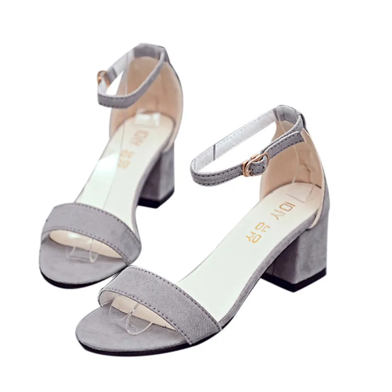 

Luxury PU Leather Women Single Band Chunky Heel Sandal With Ankle Strap Summer Sandals Shoes for Women Ladies zapatos mujer
